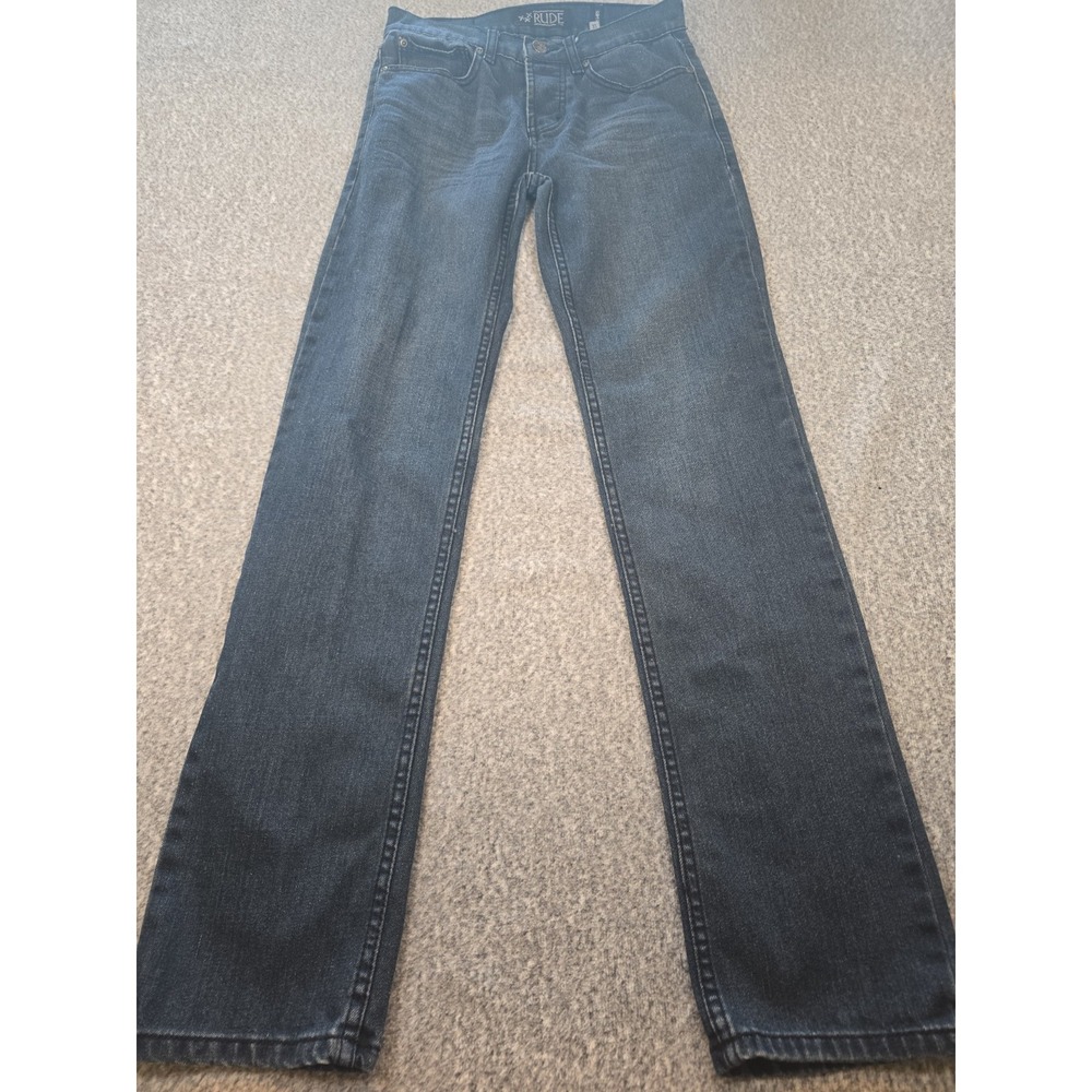XXX Rude Slim Straight Jeans Mens 26/32 Blue Dark Wash Button Fly